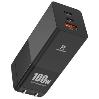 POWERRIDER PD100CA 100W 氮化鎵三孔折疊快速充電器, 黑色, 1個