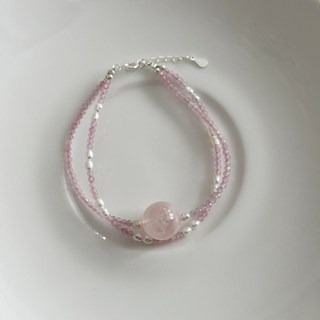 天然粉晶珍珠手鍊項鍊組 925純銀手鍊 天然水晶手鍊 粉晶手鍊項鍊