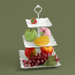 생일파티 상차림 플레이팅 다과 조립식 3단 디저트 트레이 스퀘어 화이트, 1세트