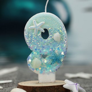 【新款熱銷】ins風海洋款淺藍色漸變海星貝殻生日數字蠟燭，高顔值派對慶生必備, 1個, 數字9