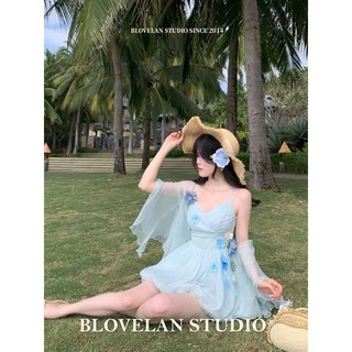 有貨 花束圓舞曲溫柔甜美網紗花僊子吊帶裙開衫兩件套時髦ins風套裝女