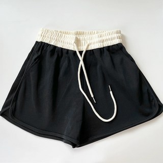 【Cavensi】夏日新品 超柔軟綿羊絨短褲 鬆緊腰五分褲 高腰抽繩休閒短褲