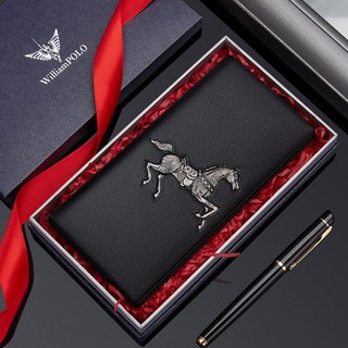 WilliamPolo 英皇保羅 男士真皮長夾 馬到成功圖騰 多卡位設計 黑色款