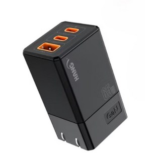 HANG 充電頭 PD快充頭 豆腐頭 支援IPhone 15 / 16 氮化鎵 65W, 1個, 午夜黑