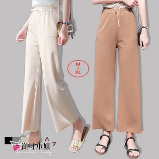 【崔可小姐】寬鬆雪紡休閒褲 垂感九分直筒寬褲 EF0001 (M-XL)