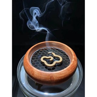 《泓潤》花梨木 無蓋蜂網盤香架 香爐 2小時 花梨木蜂網香薰爐檀香沉香盤香室內香薰盤香爐, 圓,S