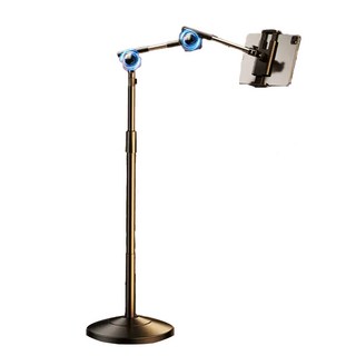 RTAKO 圓底加重碳素鋼懶人支架 渦輪自鎖旋轉升降落地支架 床頭追劇手機支架, 1個, 16英吋內手機平板通用（1.8CM升降）