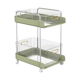 桌面收納架工位放包神器學生桌下抽屜式書架客廳窄縫小推車置物架層架，多功能收納置物櫃，學生辦公室必備, 寬款-綠色2層【帶輪】