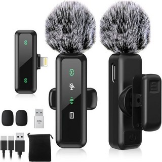 아이폰 5-14 시리즈용 무선 라발리에 마이크 노이즈 캔슬링 기능이 있는 아이폰용 LED 디스플레이 미니 라발 콘텐츠 크리에이터 비디오 녹화용 라펠 2팩 브이로그 라이트닝 전용, Lightning RX Mic