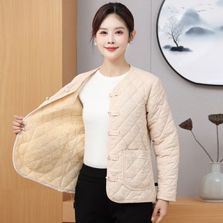 ROYALBELLE 여성 진주버튼 코듀로이 기모 점퍼 꽃무늬 심플두꺼운 패딩 재킷 엄마옷 V92120