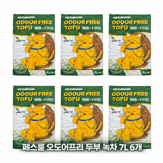 페스룸 오도어 프리 고양이 두부 모래 녹차, 6개, 7L, 녹차향
