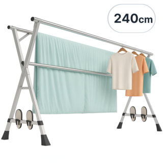 [대형이불까지] 240cm 확장형 튼튼한 이불건조대 접이식 빨래건조대 대형, 플래티넘 실버