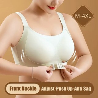 新款 M-4XL 大碼運動文胸女式素色光滑無縫加大碼文胸全罩杯柔軟無線前扣性感聚攏文胸 C/D/E/F 大罩杯側支撐隱藏