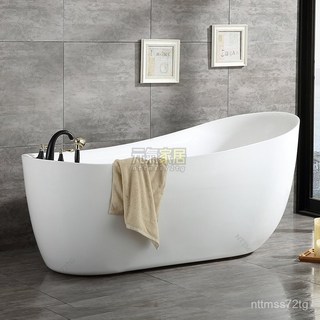 家用亞克力浴缸獨立式酒店異形全身泡澡歐式成人民宿浴盆落地移動浴缸 浴桶 泡澡桶 小戶型衛生間浴缸 泡澡桶 泡澡缸, 1個, 五件套配置（龍頭 花灑 水閥）,1.5m