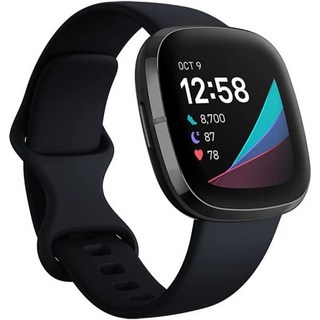 심장 건강 스트레스 관리 및 피부 온도 트렌드 카본/흑연 원 사이즈(S L 밴드 포함)를 위한 Fitbit Sense 고급 스마트워치, Carbon/Graphite