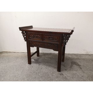 玄關桌 藝品桌 木雕座 風水桌, 106*48*81雙抽雕刻玄關桌, 宗色