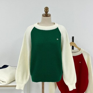 에이델라 라운드 배색 레글런 루즈핏 니트