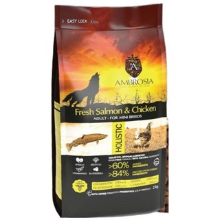 AMBROSIA 安柏希雅 無穀鮮肉犬糧 荷蘭製 高肉量 狗飼料, 鮭魚/雞肉, 1.5kg, 1個