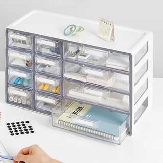 복합12단 다용도 소품 보관 UP시스템 멀티박스 책상정리 데스크 수납 상자 네임택 적층식, 12개, 그레이