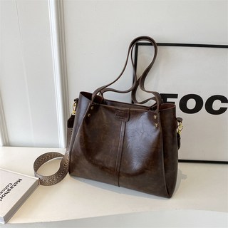 復古托特包柔軟大容量通勤百搭腋下包可裝14寸平板電腦, 002咖啡色