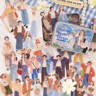 데일리펀 빈티지 감성 다꾸 틴케이스 인물 소녀 소년 투명 스티커 100p 세트, 100매, 블루