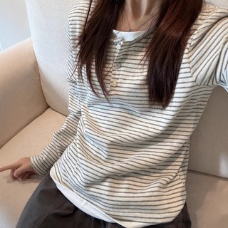 STYLE DR 봄 가을 스트라이프 페이크 톱 슬림핏 이너웨어