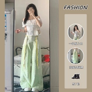 套裝女2025夏季純欲風辣妹一字肩短袖T恤上衣高腰闊腿褲兩件套潮