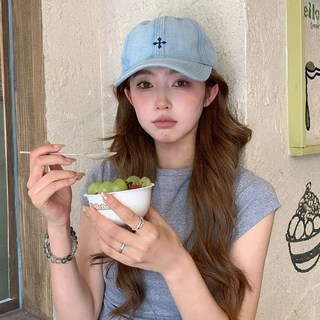 韓版牛仔布十字架棒球帽，鴨舌帽，百搭顯臉小