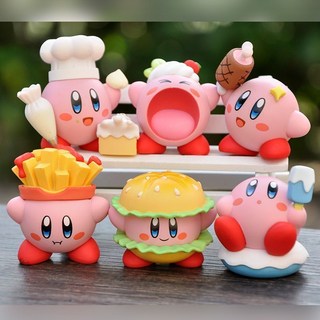 星之卡比 盲盒手辦 美食系列潮玩動漫玩偶 桌面擺件蛋糕裝飾, 1個, 星之卡比/高約5CM全套6個（袋裝）送無痕膠貼