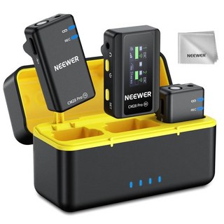 NEEWER 니우어 CM28 프로 무선 라벨 마이크 시스템 충전 케이스 포함 48KHz 16비트 무압축 오디오 노이즈 캔슬링 4GB 저장 용량 9시간 녹음 아이폰 아이패드 안드, CM28 Pro w/Cleaning Cloth