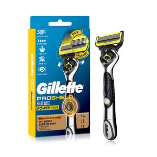 질레트 프로쉴드 옐로우 파워 면도기 핸들1입 + 면도날1입, 질레트 2024 프로쉴드 옐로우 파워 면도기 핸들1입
