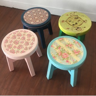 繽紛圓椅 實木椅 穿鞋椅 洗澡椅 木頭椅 民宿鄉村無印風格, 繽紛圓椅-淺藍色