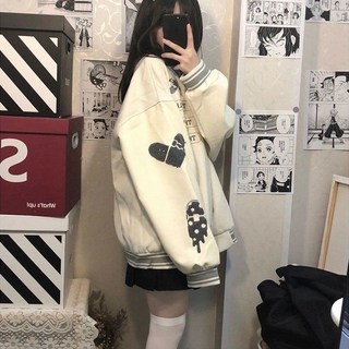 復古棒球外套，美式寬鬆設計感夾克，春秋新款