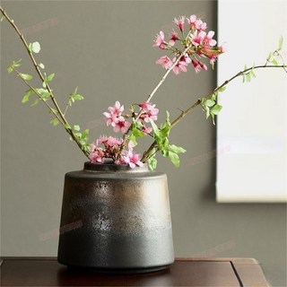 臺南出貨 新中式復古陶罐花瓶 陶瓷擺件客廳插花長枝鮮花鬱金香雪柳餐桌器皿, 復古陶罐-（鎏金釉）A款