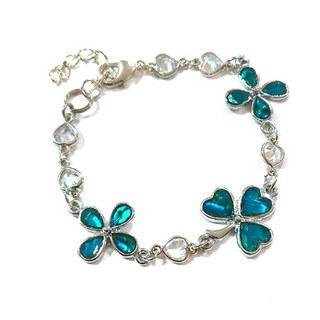 鮑魚貝幸運草手鍊，心形晶瑩鋯石點綴，優雅時尚手飾