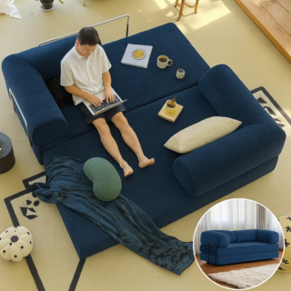 폴디 소파베드 모듈 접이식 쇼파 침대 겸용 데이베드 원룸 집순이 소파겸침대, 블루