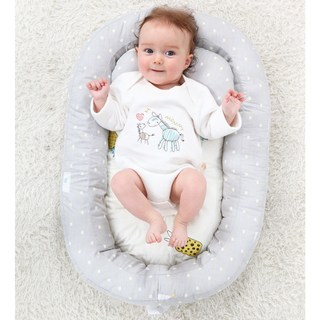 嬰兒床中床 可拆洗 防壓 可折疊 可攜式外出床 新生兒床墊 箱包式寶寶床, A款(床墊+枕頭),灰白星星, 灰白星星