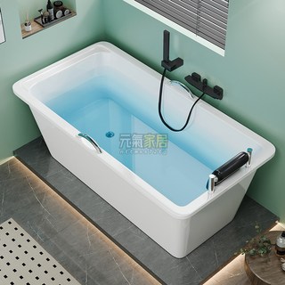 亞剋力獨立式一體家用成人小戶型扶手酒店民宿新款浴缸浴盆浴缸 泡澡桶 泡澡缸 獨立浴缸 雙人浴缸, 1個, 浴缸+黑色入墻式瀑布龍頭,長100 寬75 高55