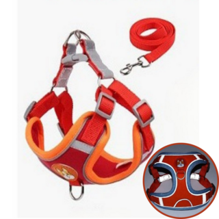 화니행복마트 하네스 H형 앞섬방지 반사 리드줄 세트, 빨강, 1개