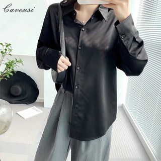Cavensi 緞面垂墜感長袖襯衫 大尺碼S-2XL 職場穿搭必備