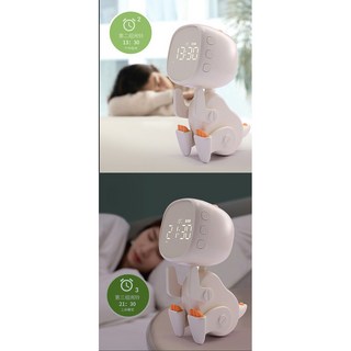 子時鍾 女孩usb電 用起床神器男 卡通百變小恐 龍鬧鍾202 5新款學生專, 1個, 淺黃色,可擺出多種動作