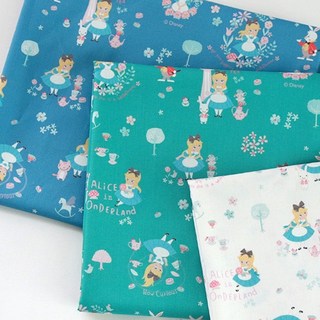 布喜翻 愛麗絲3色版權棉布 - 韓國進口印花手作布料, 白色,1尺 【現貨，同款布買多不裁開】, 1個