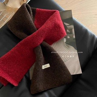 交叉對比顏色迷你圍巾 別緻簡約脖子綁腿短圍巾 韓國風格柔軟舒適