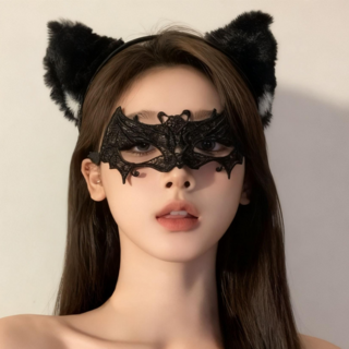 레이스 가면 동물머리띠 초커목걸이 여성 파티 코스프레 세트