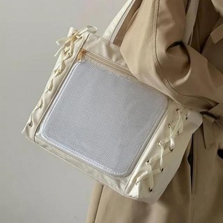이타백 ITABAG 여성용 일본 스타일 이타백 투명 포켓 대용량 숄더백 리본 활 카와이 JK 유니폼 가방