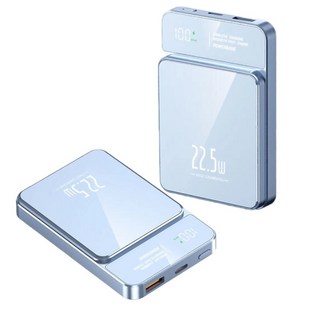 PD22.5W 슈퍼급속충전 15W 무선충전 20000mAh 대용량 맥세이프 보조배터리 항공표준 부합, 블루, HT-018G