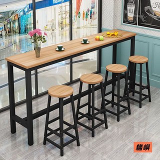 貓嶼 靠牆吧檯桌子 陽臺家用窄邊長條桌 奶茶店靠牆窄架子桌椅, 白架+黑面,180*30*100, 1個