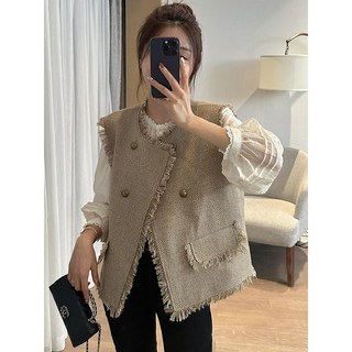 小香風馬甲背心女外搭秋季新款2025年歐貨小個子復古馬夾坎肩外套