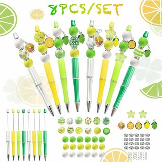토이즈데이 볼꾸 비즈 볼펜 꾸미기 세트 요즘 유행 여아 단체 선물, 1세트, 라임 8pcs