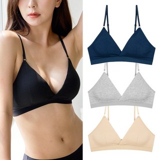2+1 코튼 크로스 노와이어 브라렛 3매 세트 브라탑 심리스 면 브래지어